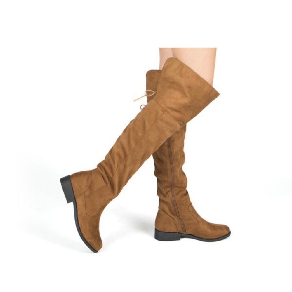 WOMEN’S KNEE HIGH FLAT BOOTS FAUX SUEDE ZIP SIDE